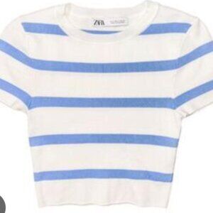 Zara Blacknit Top in Blue and White Stripe – Great Condition